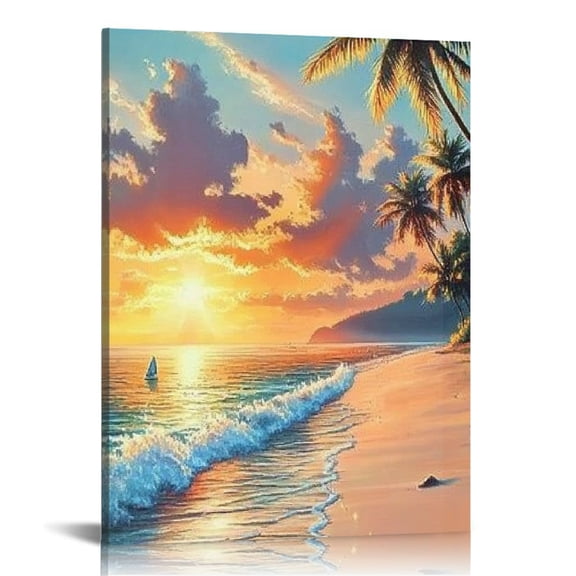 Creowell Palm Trees Sunset Beach Canvas Wall Art Home Decor 16x20in