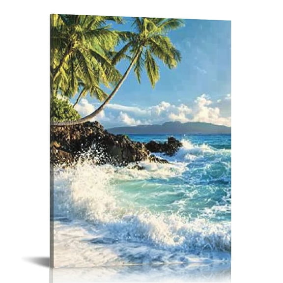 Creowell Palm Trees Waves Beach Canvas Art Modern Wall Decor 12x16in
