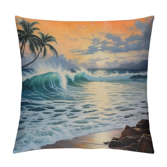 Creowell Palm Trees Waves Beach High-Quality Pillow Cushion Covers for Sofa Couch Bedroom Car Chair Home Decor Summer Pillow Case 1PC 12x12in