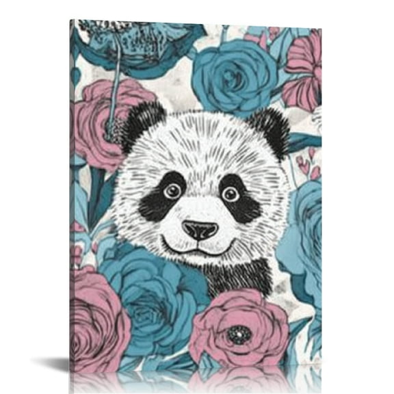 Creowell Panda Bear Flowers Wall Art Modern Canvas Prints Home Decor Living Room Bathroom Bedroom Office 12x16in