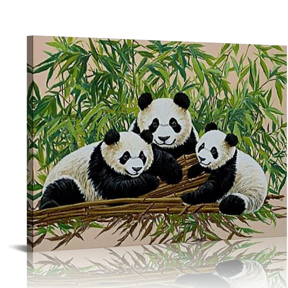 Creowell Panda Bears Bamboo Print Canvas Wall Art Home Decor 20x16in