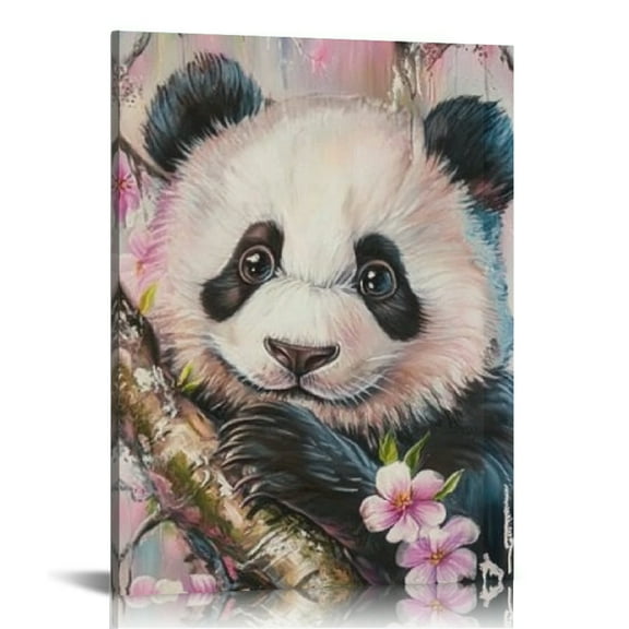 Creowell Panda Flowers Wall Decor Canvas Art for Home Office 12x16in