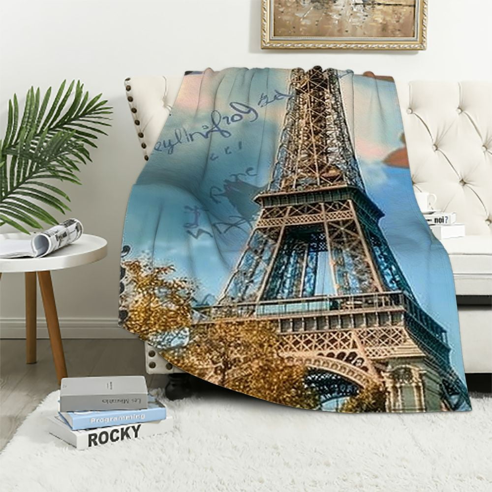 Erosebridal Eiffel Tower Throw Blanket Twin 60x80,Paris Bedroom Blanket For Women,Black And White Romantic Tower Fleece Blanket,Gradient Diamond Flannel Blanket,Sparkles Sequins Bed Blanket