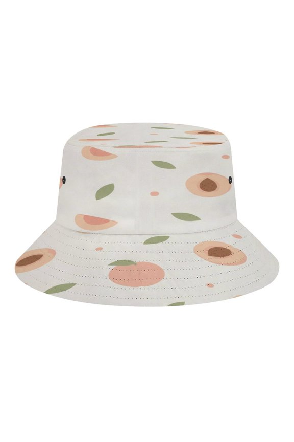 Peach Slice Ditsy Pattern Bucket Hat, Soft, Printed, Packable Fisherman Sun Hat for Beach Travel Hiking Vacation, Sun Hat for Women Men,