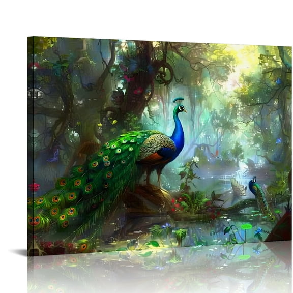 Creowell Peacock Fantasy Art Canvas Prints Wall Art Decor 16x12in