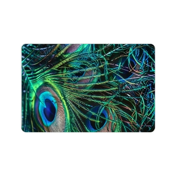 Creowell Peacock Feathers Bath Mat Quick Drying Eco-Friendly Rubber Backing 24x16in