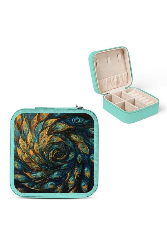 Peacock Feathers Flexible Storage Jewelry Box for Necklace, Ring, Earring - Travel Size Organizer Case with Zipper Closure Green