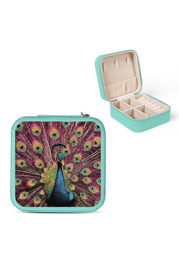 Peacock Feathers Flexible Storage Jewelry Box for Travel Green