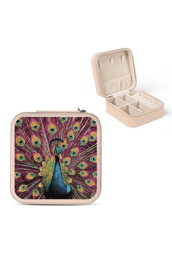 Peacock Feathers Flexible Storage Jewelry Box for Travel Pink