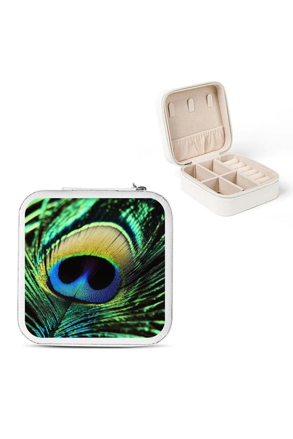 Peacock Feathers Jewelry Box Travel Organizer for Necklaces Rings White