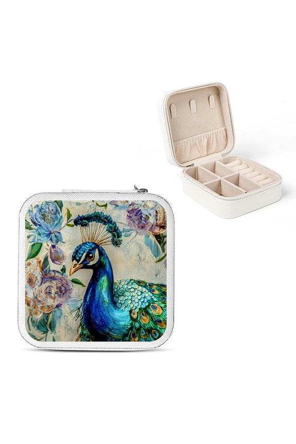 Peacock Flowers Bridesmaid Gifts and Travel Essential Jewelry Box for Necklace, Ring, Earrings White