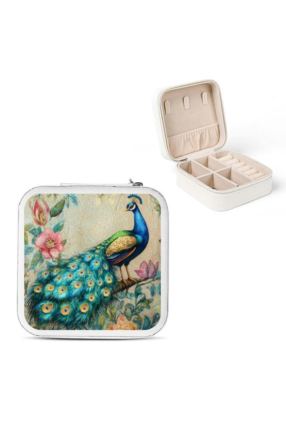 Peacock Flowers Leaves Jewelry Box for Necklaces Rings Earrings White