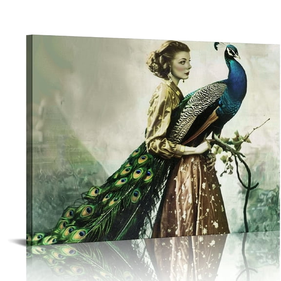Creowell Peacock Print Canvas Wall Art Ready To Hang Home Decor 16x12in