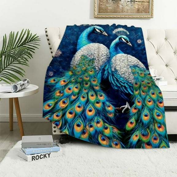Creowell Peacocks Feathers Soft Cozy Printed Blanket & Throw for All Seasons Excellent Hand Feel Lightweight Velvet-like Texture Blanket 60x80in