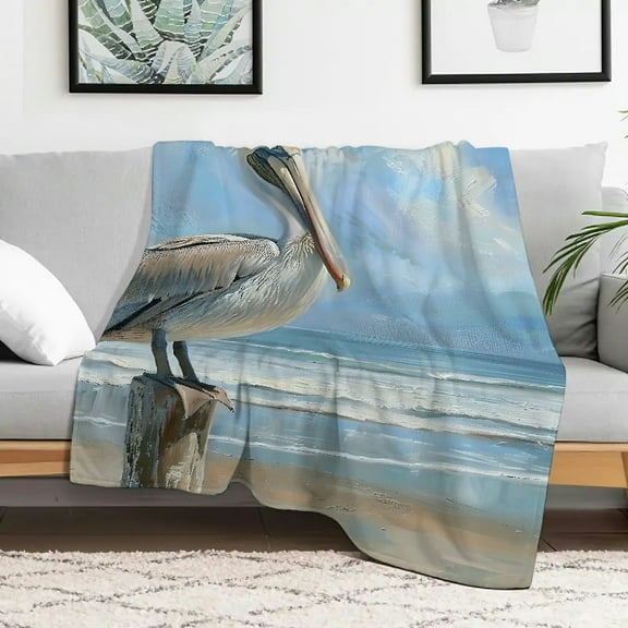 Creowell Pelican Beach Lightweight Flannel Blanket, Soft and Warm Durable Blanket for Sofa, Travel, Camping, Bed, Chair, Multi-purpose Gift Blanket All Season 30x40in