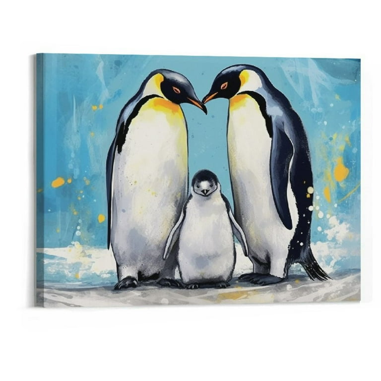 Creowell Penguin Canvas Wall Art Penguin Family Abstract Animal