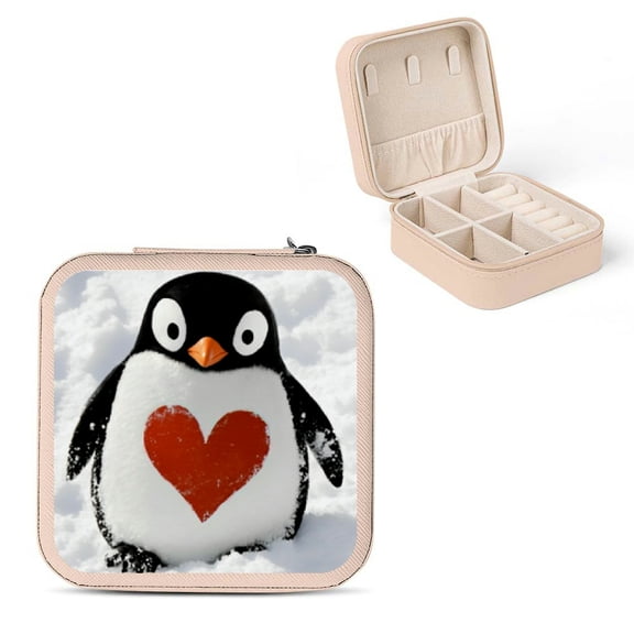Creowell Penguin Heart Love Jewelry Box for Necklaces Rings Earrings Pink