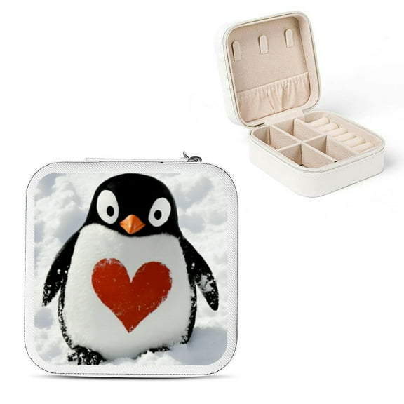 Creowell Penguin Heart Love Jewelry Box for Necklaces Rings Earrings White