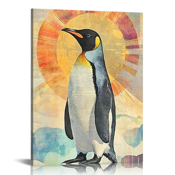 Creowell Penguin Sun Clouds Canvas Wall Art Print On Canvas Home Decor Living Room Bathroom Bedroom Office 12x16/16x20 Inches 12x16in
