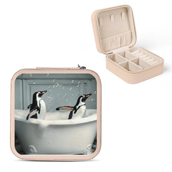 Creowell Penguins Bathtub Bubbles Jewelry Box for Necklaces Rings Earrings Pink