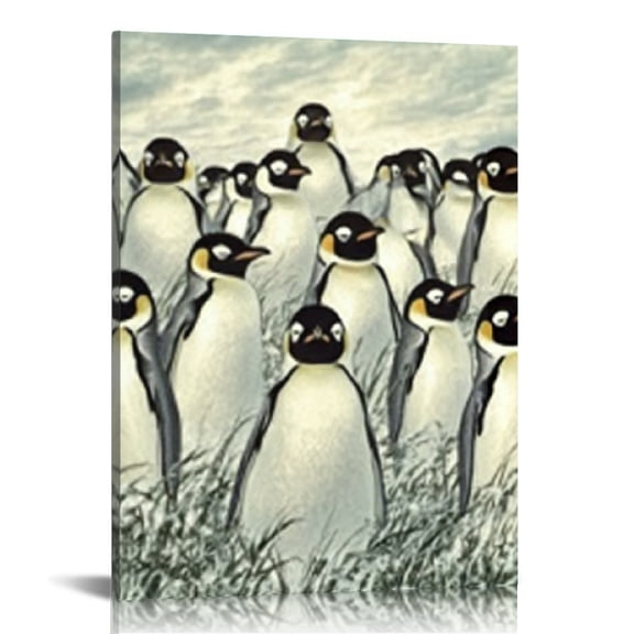 Creowell Penguins Grass Sky Art Modern Canvas Prints Wall Decor for Home Living Room Bathroom Bedroom Office 12x16in