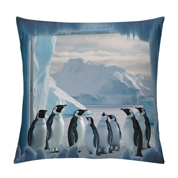 Creowell Penguins Ice Pillow Cases with Zipper Home Decor for Living Room Bedroom Bed Cushion Outdoor 1PC 22x22in