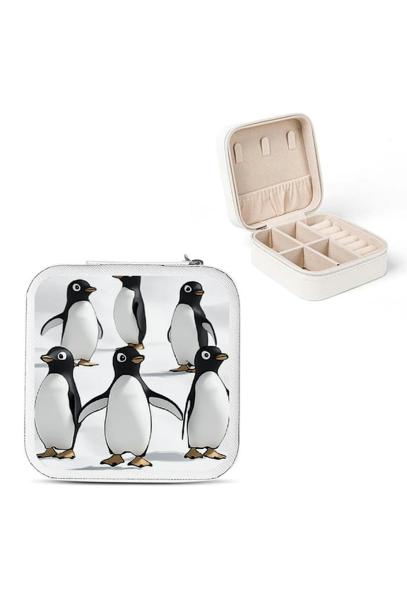 Penguins Jewelry Box Flexible Storage for Necklaces Rings Earrings White