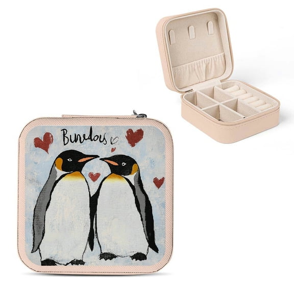 Creowell Penguins Love Jewelry Box for Necklaces Rings Earrings Gifts Pink