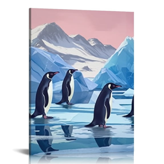 Creowell Penguins Mountains Ice Canvas Print Wall Art Home Decor 12x16in