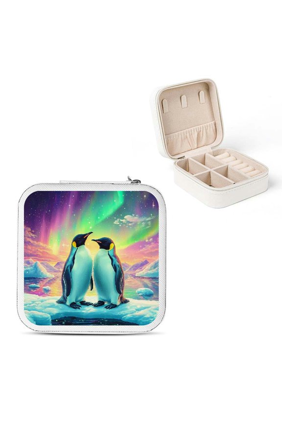 Penguins Polar Bear Aurora Flexible Storage Jewelry Box for Travel, Bridesmaid Gifts - Necklace, Ring, Earring Organizer White
