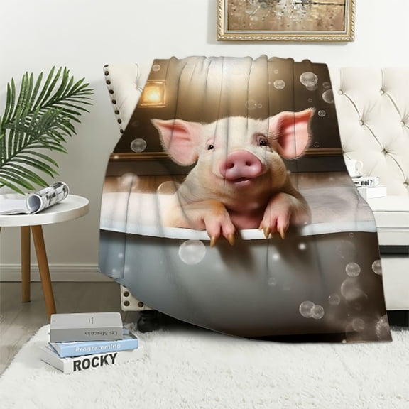 Creowell Pig Bubbles Wooden Gifts Blanket Super Soft Flannel Blankets for Bed Sofa Living Room Decor Long-Lasting Blanket for All Seasons Throw Blanket 40x50in