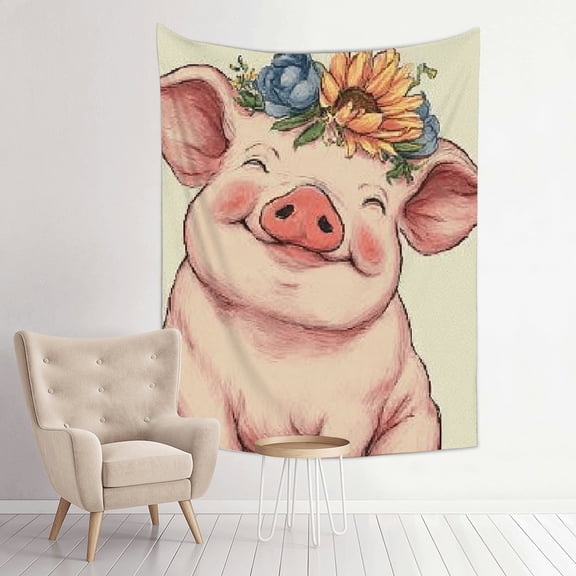 Creowell Pig Flower Print Tapestry Wall Hanging Home Decor 30*40in