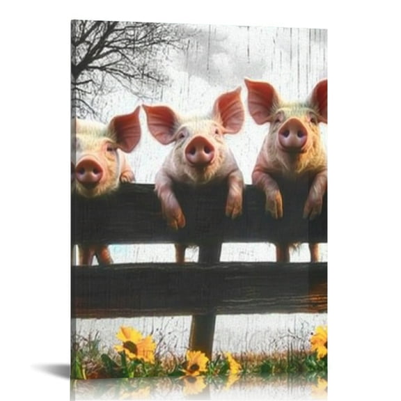 Creowell Pigs Canvas Wall Art Ready to Hang Home Decor 12x16 16x20in