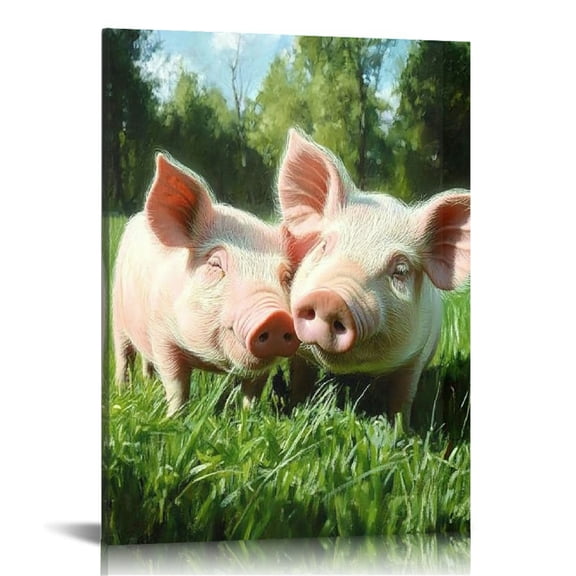 Creowell Pigs Grass Trees Canvas Wall Art Decor for Home Living Room Bathroom Bedroom Office, Perfect Gift for Various Occasions 16x20in