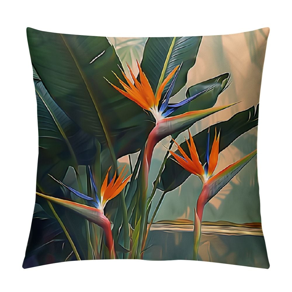 Creowell Pillow Case Pillow Covers Tropical Flower Throw Pillows, Bird