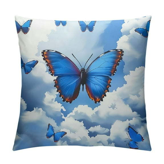 Creowell Pillow Covers Blue Butterfly Throw Pillows, Modern Watercolor Butterflies Outdoor Pillowcase Cushion Case Decor for Home Sofa Couch Bed Pillow Case White