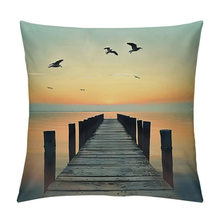 Creowell Pillow Covers Calm Lake Pier Throw Pillows, Outdoor