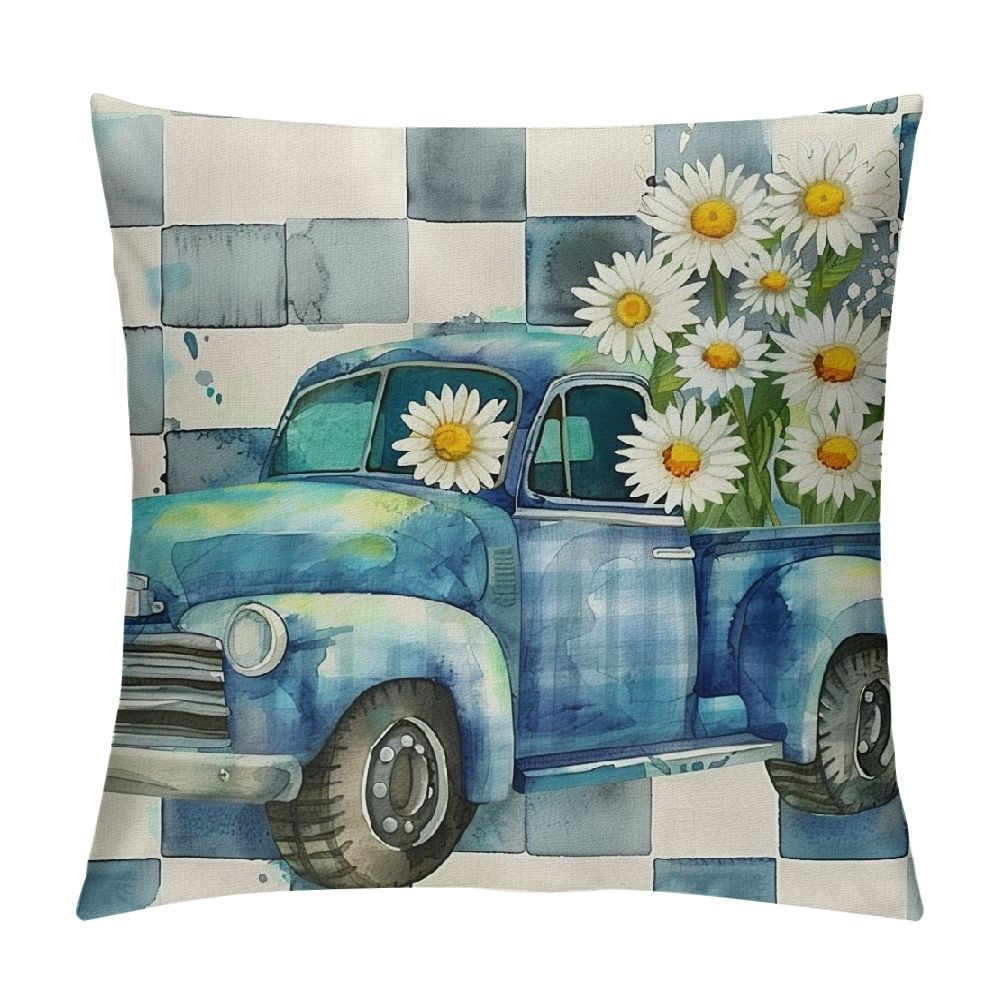 White Flower Truck pillow cover - 16x16