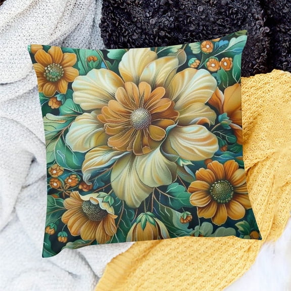 Creowell Pillow Covers Decoration Flowers Green Background Square Cushion Cover for Home Sofa Couch 18x18in