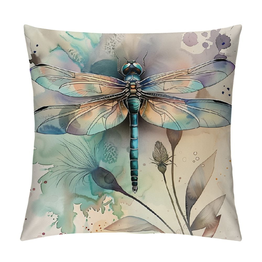 Creowell Pillow Covers Dragonfly Throw Pillows, Watercolor Dragonfly
