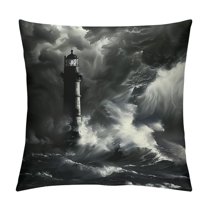 Creowell Pillow Covers Lighthouse Throw Pillows, Black and White Nautical Storm Outdoor Pillowcase Ocean Wave Seascap Cushion Case Decor for Home Sofa Couch Bed PC-049 White