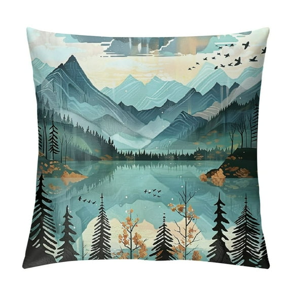 Creowell  Pillow Covers Nature Throw Pillows, Boho Landscape Watercolor Forest Outdoor Pillowcase Nordic Style Abstract Geometric Cushion Case Decor for Home Sofa Couch Bed for Car Couch Bedroom