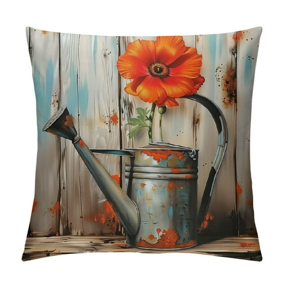 Creowell Pillow Covers Rustic Orange Poppies Farmhouse Throw Pillows, Outdoor Pillowcase Cushion Case Decor for Home Sofa Couch Bed Soft and Durable White