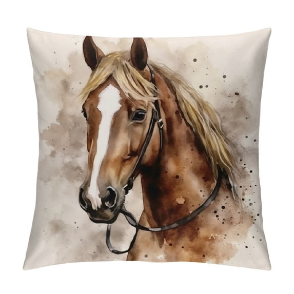 Creowell Pillow Covers Short Plush Pillowcase 1 Piece Art Horse White