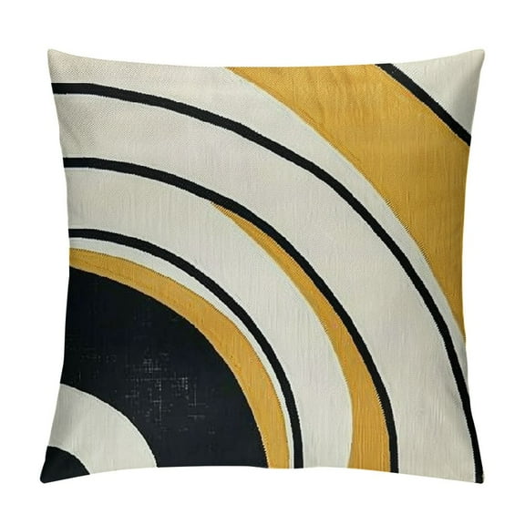 Creowell Pillow Covers Yellow Abstract Patterns Mid Century Modern Simple Geometric Circle Black Stripe and Gold Throw Pillows Decorative Home Decor Couch Sofa Bedroom Outdoor