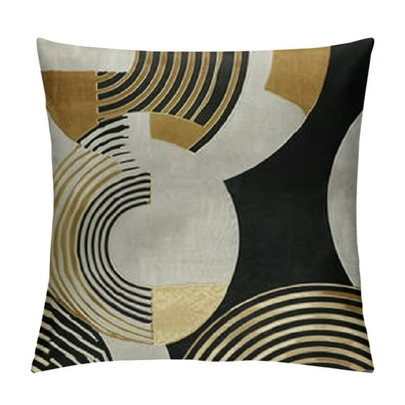 Creowell Pillow Covers Yellow Abstract Patterns Mid Century Modern Simple Geometric Circle Black Stripe and Gold Throw Pillows Decorative Home Decor Couch Sofa Bedroom Outdoor,Multi-Size