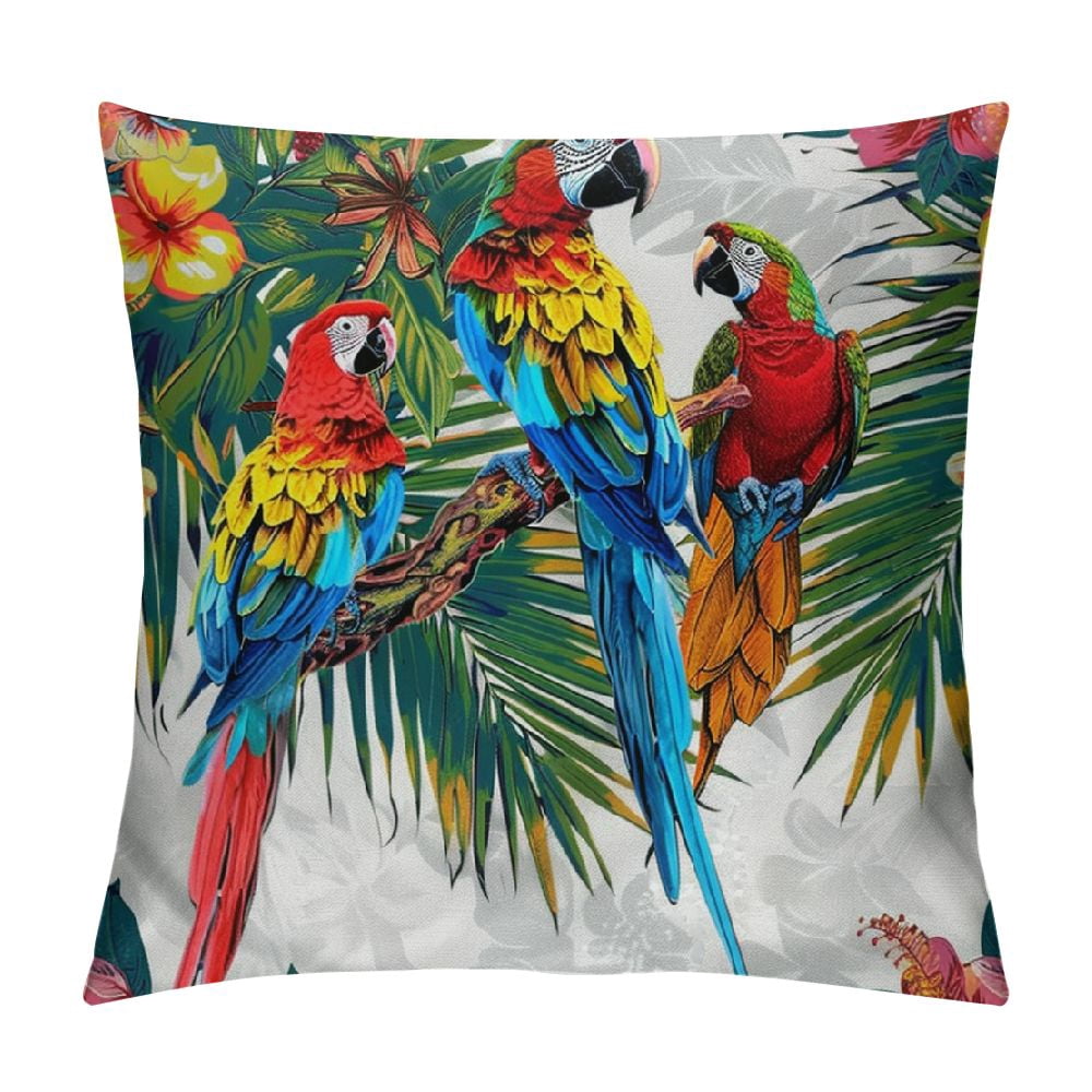 Creowell Pillow Sham, Tropical Parrot Birds Sitting on Tree Branches ...