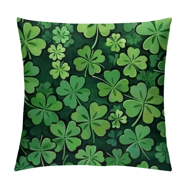 Creowell  Pillowcase St Patrick's Day Truck Green  Square Throw Pillow Covers Protector Pillow Sham Clover Green Leaves Spring Shamrock Pillow Case with Zipper