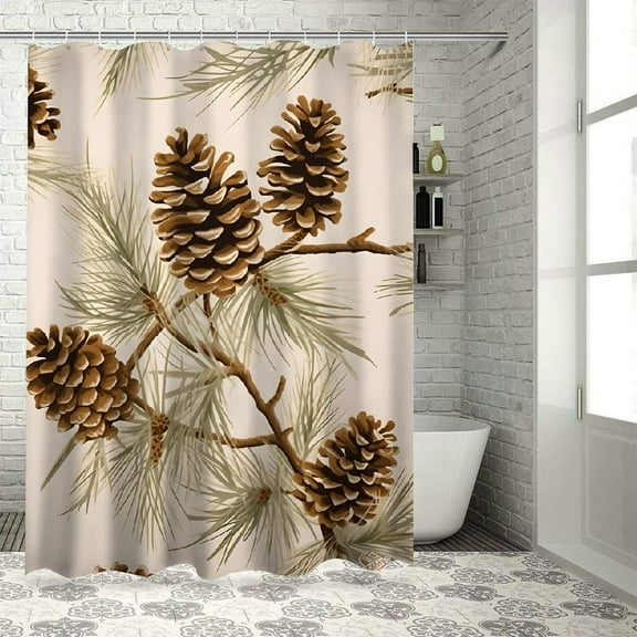 Creowell Pine Cone Printed Shower Curtain 100% Polyester Fabric Bathroom Decoration Home Bathtubs Curtain with Hooks 36x72