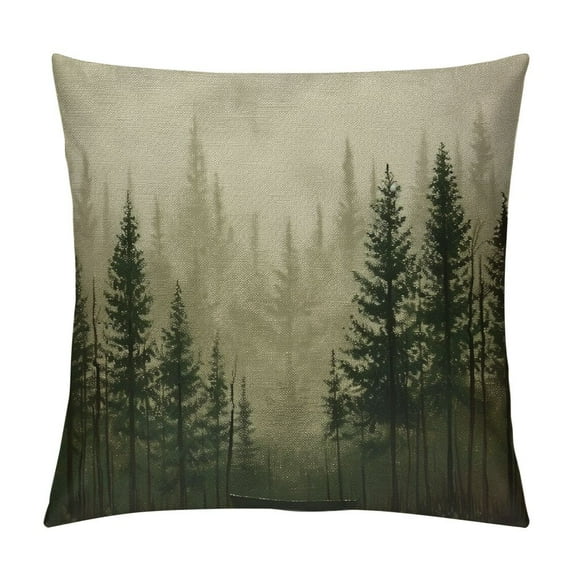 Creowell Pine Forest in Morning Throw Pillow Cover Misty Tree Wood Nature Scene Landscape Fog Environment Pillow Case Decorative Square Cushion for Home Couch Bed
